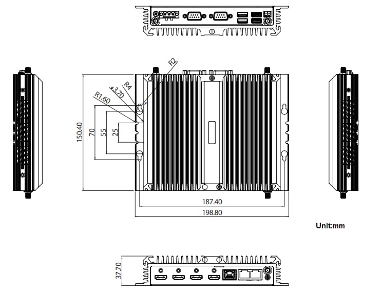 Mechanical Drawing - NexAIoT NISE 70 Dual Core Fanless System